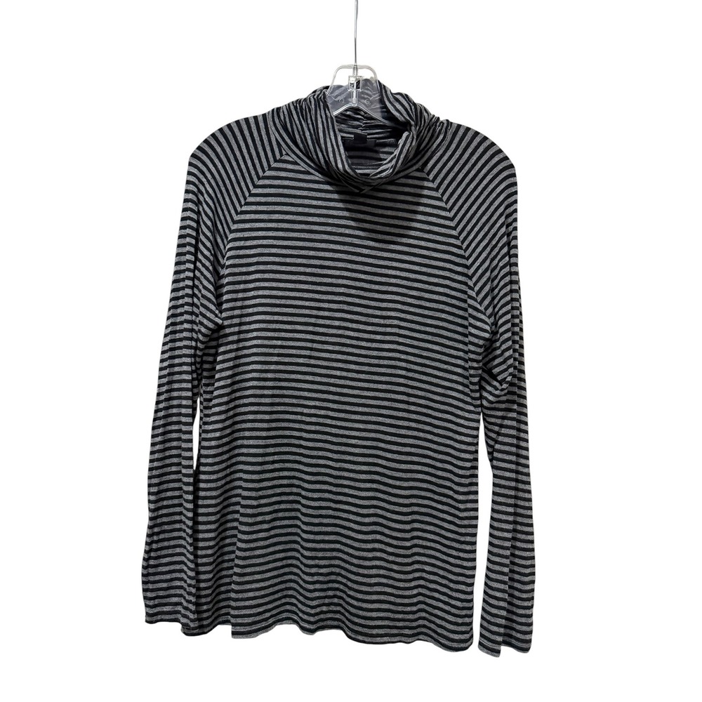 Nomadic Traders NTCO Womens Grey Black Striped Turtleneck Top Raglan Sleeve M